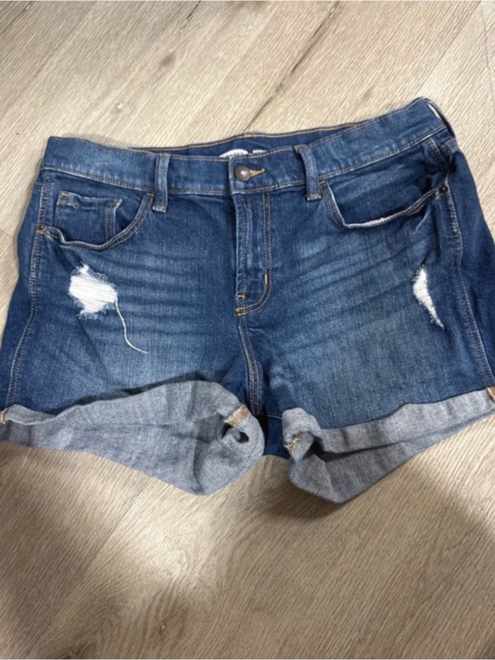 Old Navy Medium Blue Distressed Rolled Cuff Denim Shorts